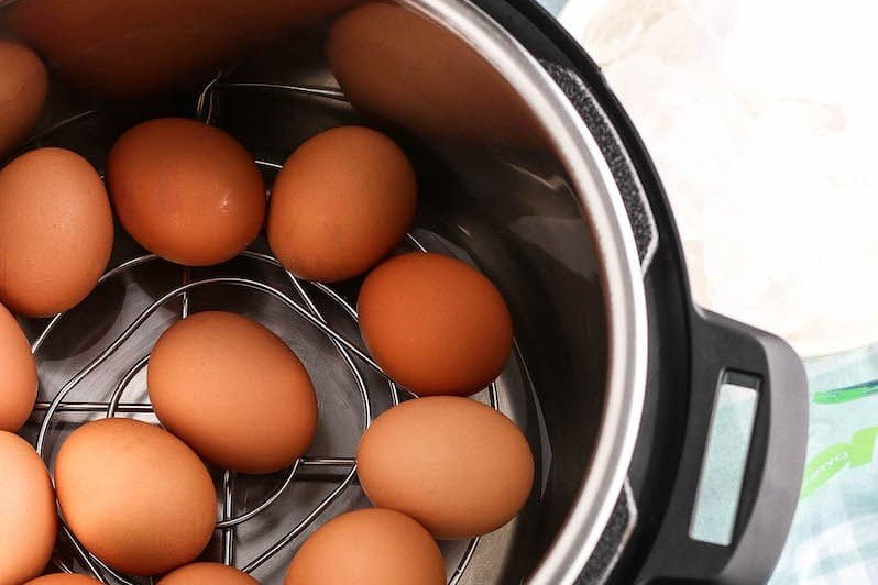 Eggs on a trivet in an instant pot