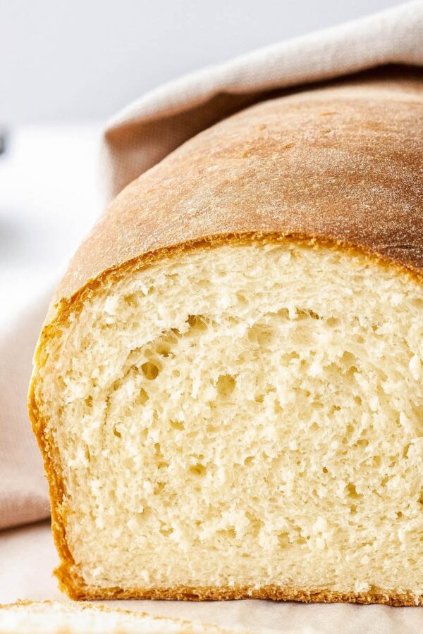 Up close image of a slice of homemade bread. 