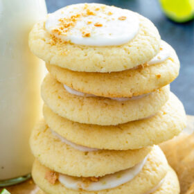 A stack of key lime shortbread cookies