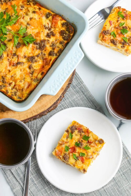 Overnight Bacon and Sausage Breakfast Casserole The Novice Chef