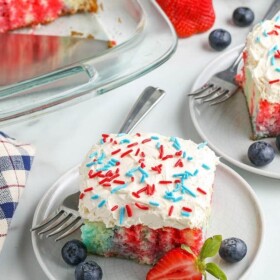 4th of July cake on a plate with sprinkles and fruit
