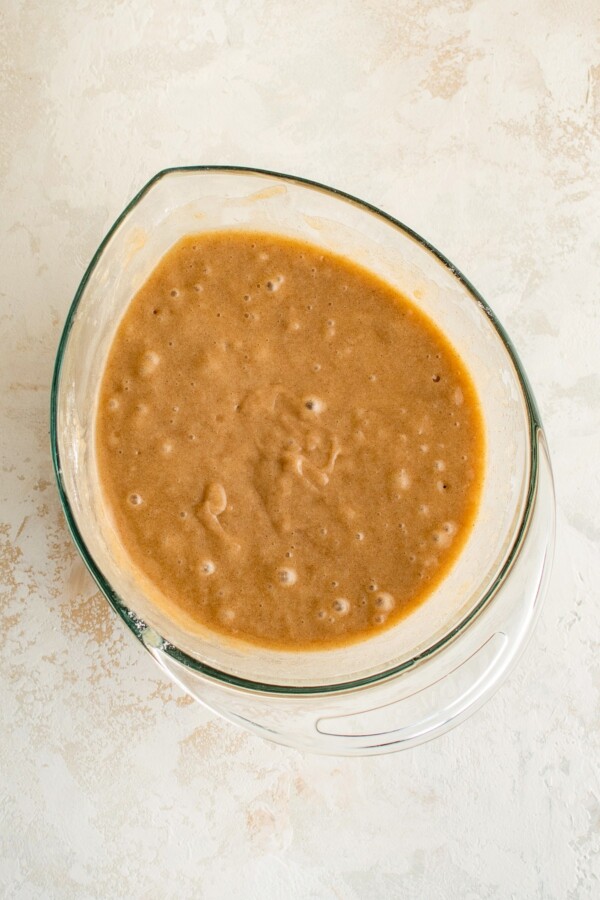 Carrot cake batter in a mixing bowl.