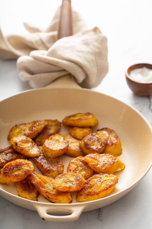 Puerto Rican Fried Plantains in a Skillet