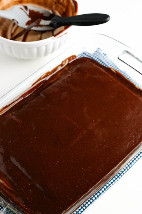 Chocolate Glaze on a No Bake Chocolate Eclair Cake