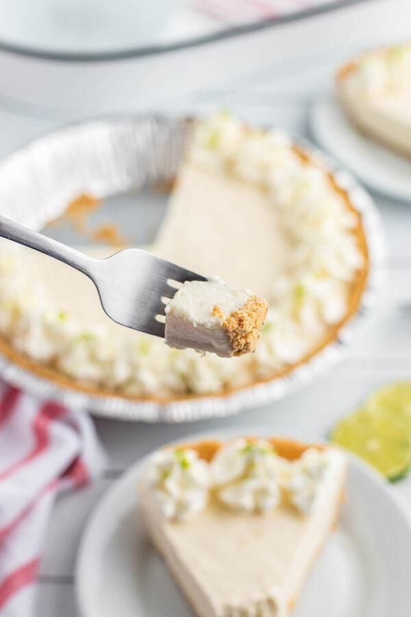 A Bite of Frozen Key Lime Pie on a Fork