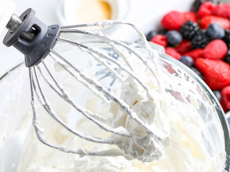 Whipped surf on the beater of a stand mixer