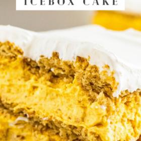Pinterest image of pumpkin ice box cake with wording on top for Pinterest.