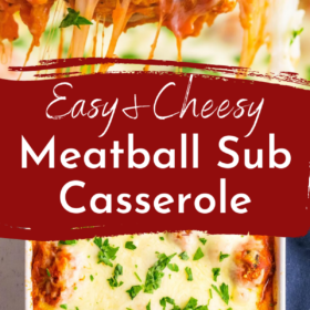 Pinterest image of meatball casserole.