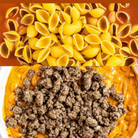 Pinterest collage image of hamburger helper with process shots.