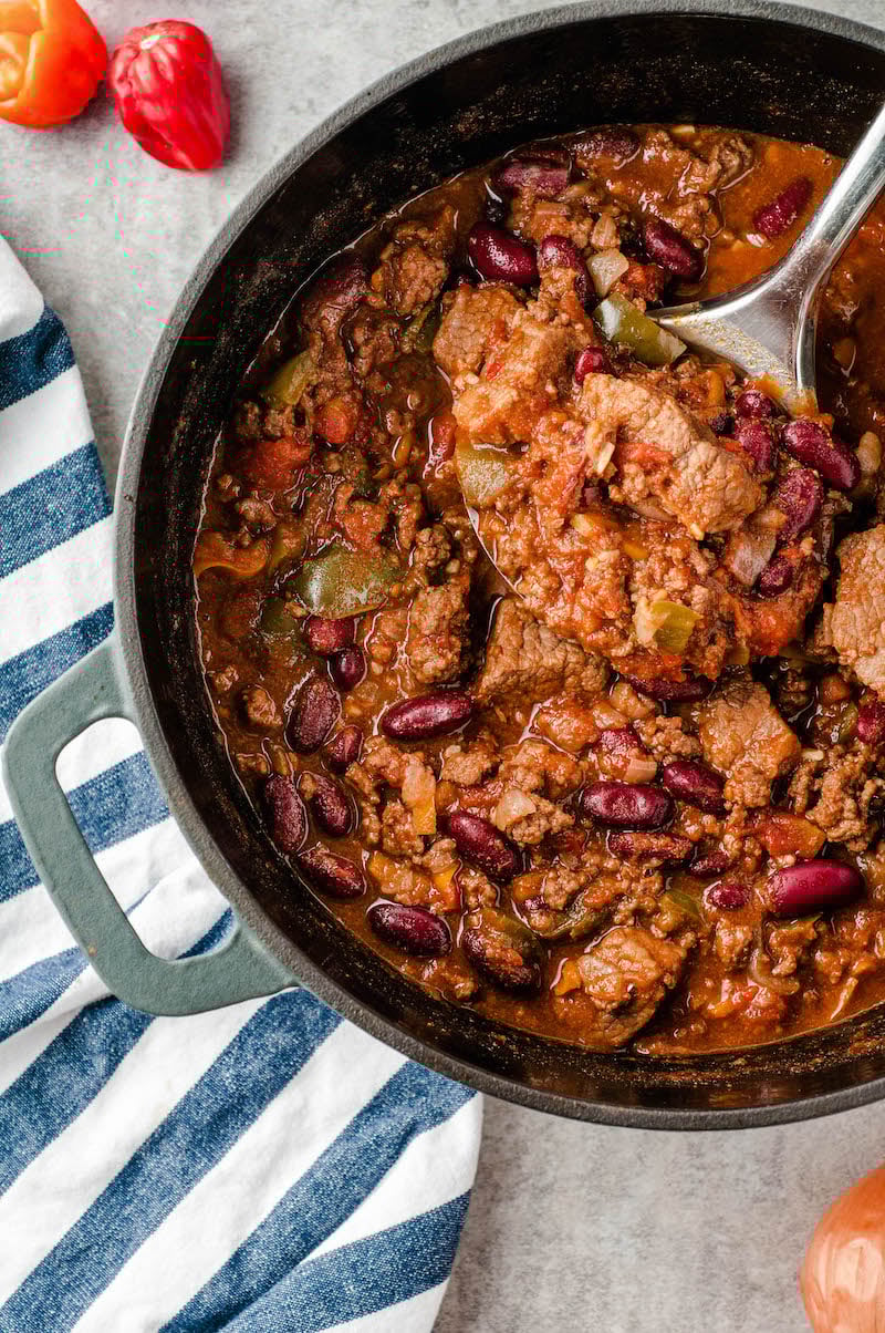 Chunky Chili Recipe with Ground Beef + Stew Beef The Novice Chef