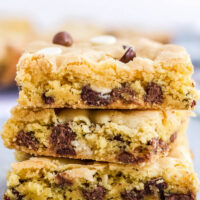 3 stacked cake mix chocolate chip cookie bars.