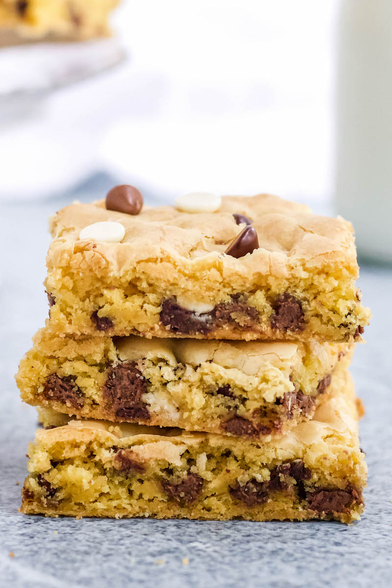 Stack of 3 cake mix cookie bars.