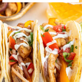 Pinterest image of sheet pan chicken fajitas.