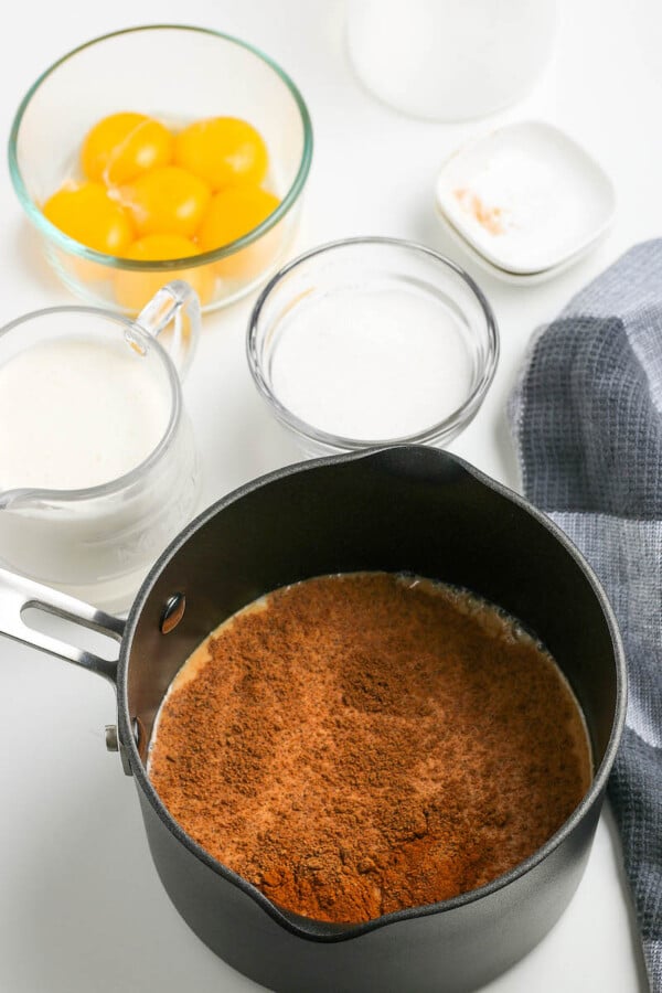 Cinnamon and milk in a saucepan.