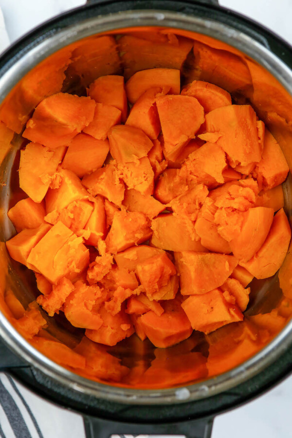 Sweet potato pieces in the instant pot.