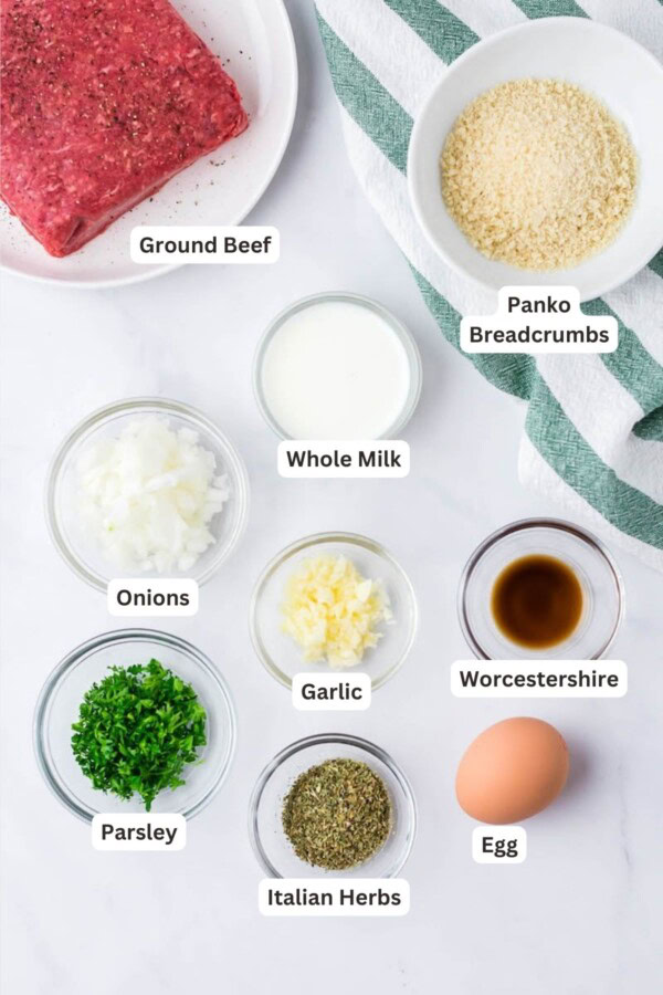 Ingredients for Easy Baked Italian Meatballs.