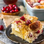 Piece of cranberry french toast on a plate.