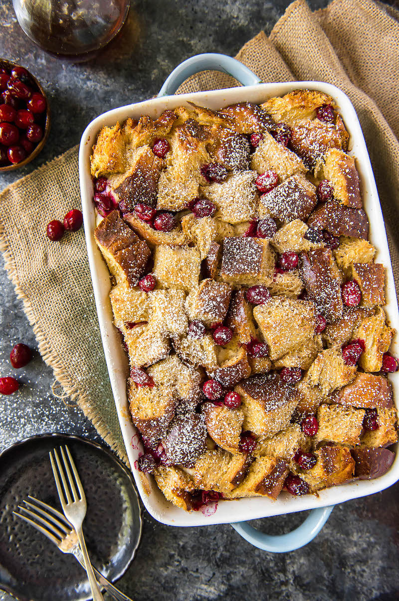 Baked overnight cranberry french toast.