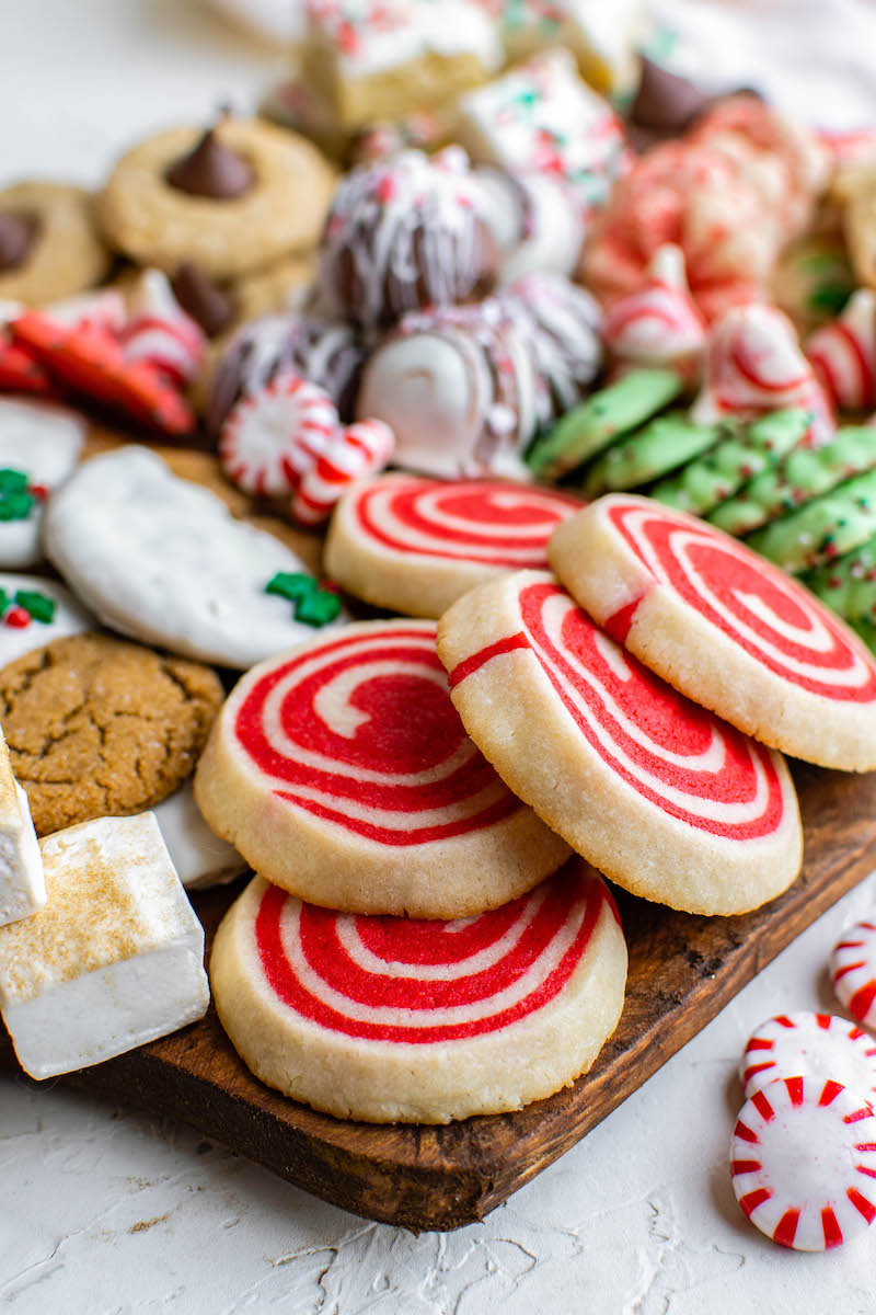 Red and white pinwheel cookies.