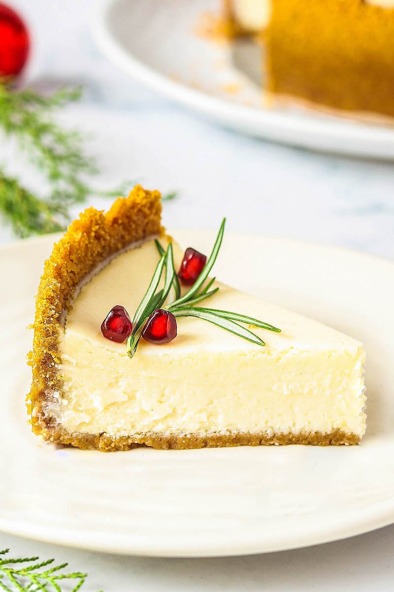 Slice of eggnog cheesecake.