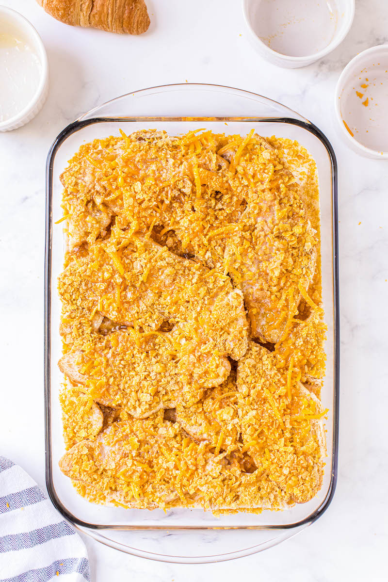 Ham casserole with cornflakes on top.