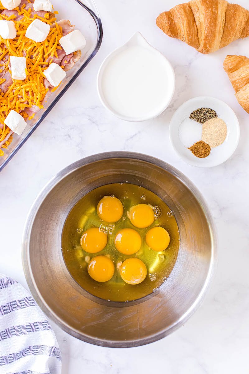 7 eggs in a mixing bowl.
