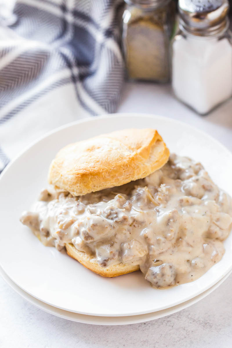 Sausage gravy in a biscuit.