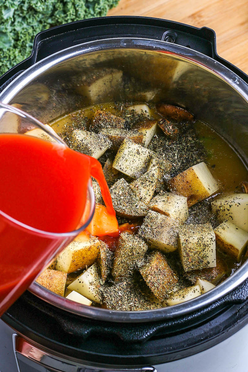 Tomato juice and potatoes in the instant pot.