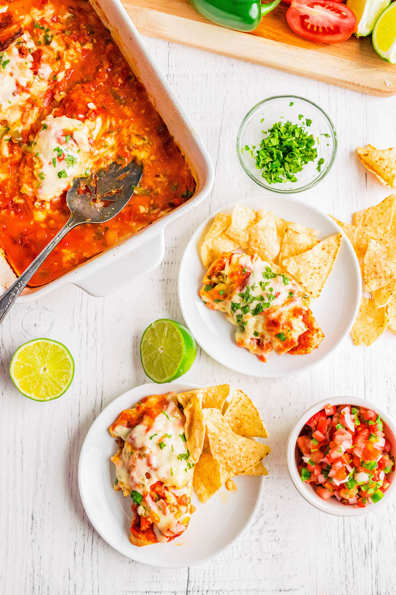 Two plates of chicken with salsa.