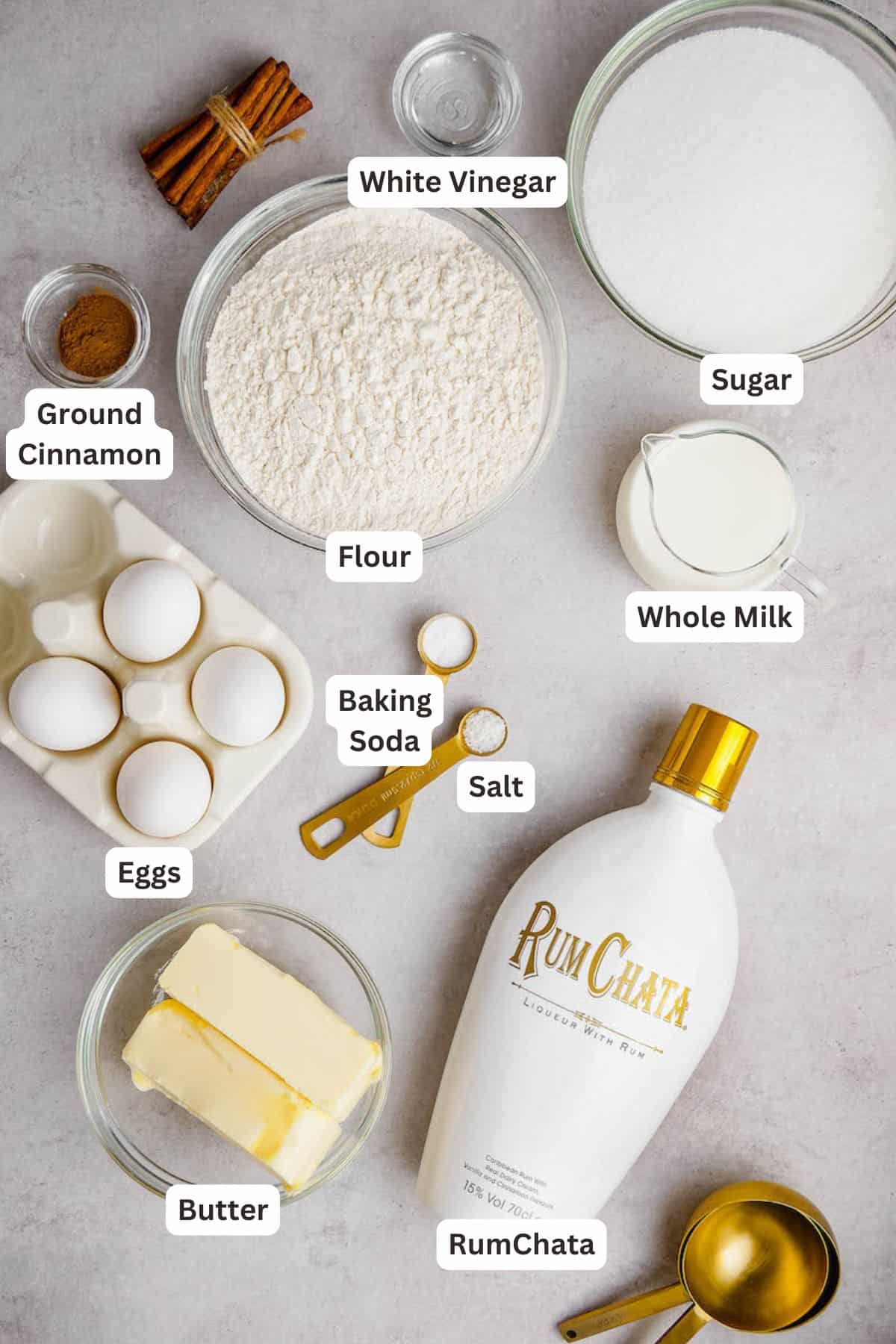 Ingredients for RumChata Pound Cake.
