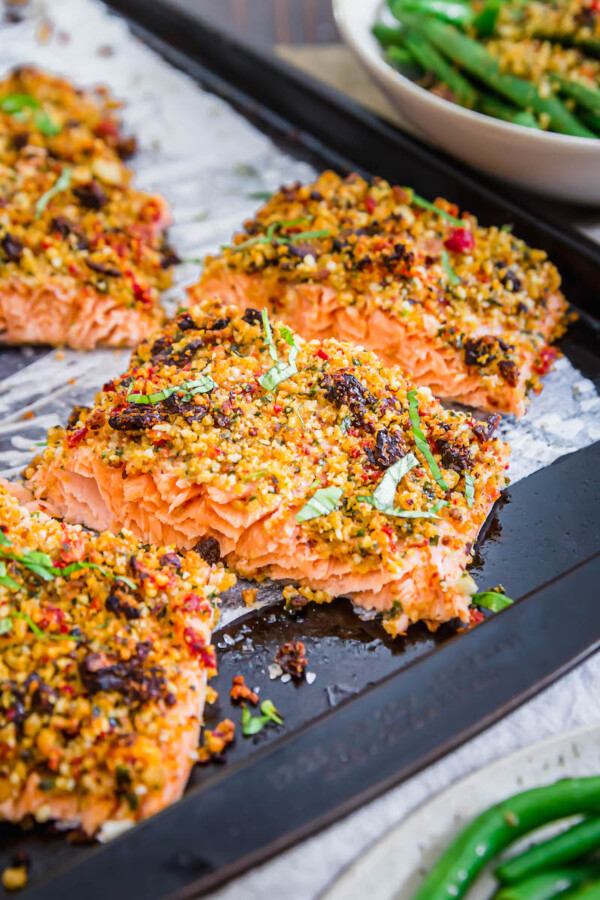 SunDried Tomato Parmesan Crusted Salmon Healthy Baked Salmon