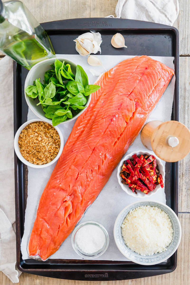 Ingredients for baked salmon.
