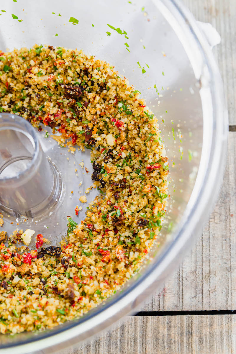 Breading for salmon in a food processor.