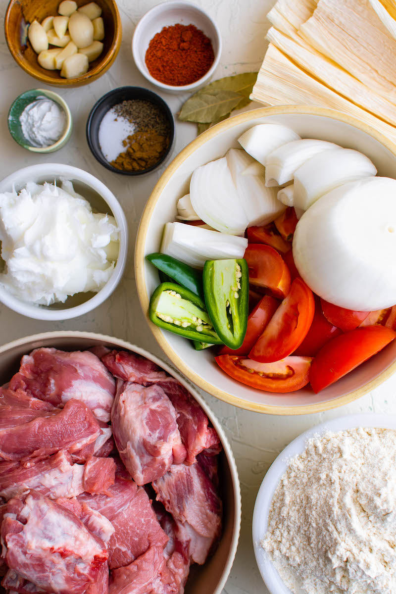 Ingredients for pork tamales.