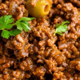 Bowl of Mexican beef picadillo.