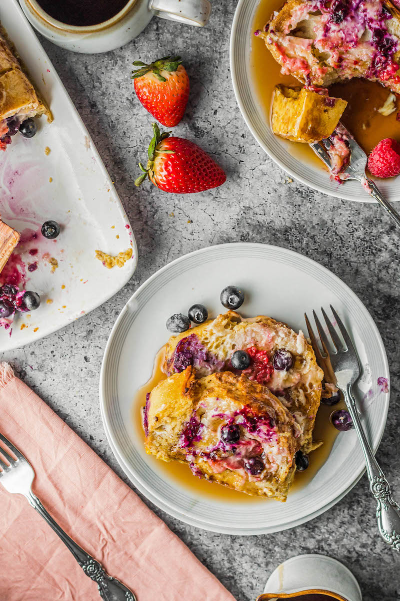 Plate of stuffed berry french toast.