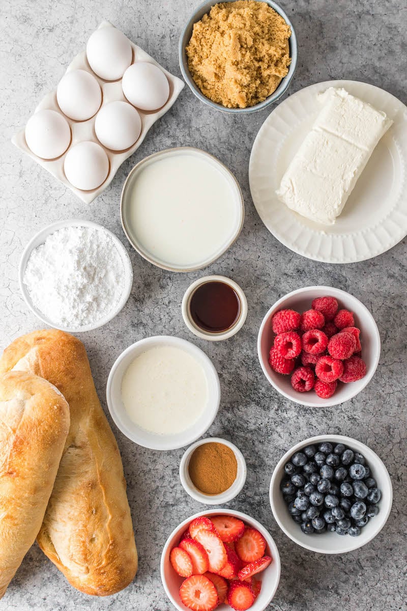 Ingredients for berry stuffed fresh toast.