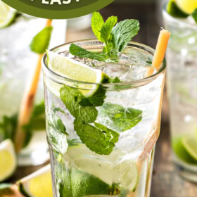 Mojitos made with fresh mint leaves and simple syrup.