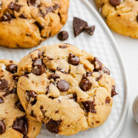 Plate of chocolate chip cookies.