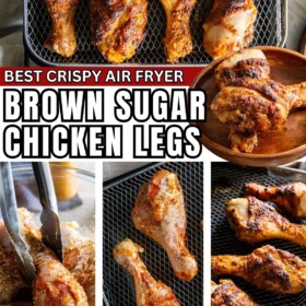 Brown sugar chicken legs are cooked to crispy perfection in the air fryer.