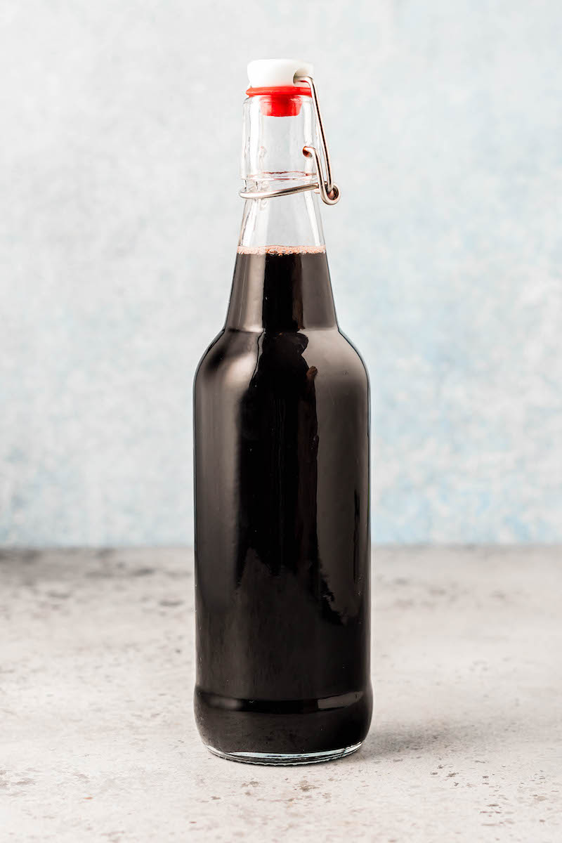 Elderberry syrup in a sealed bottle.
