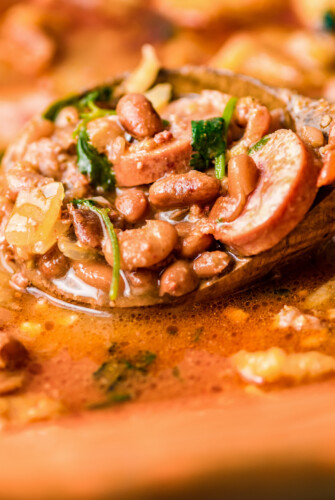 Spoonful of Instant Pot charro beans.