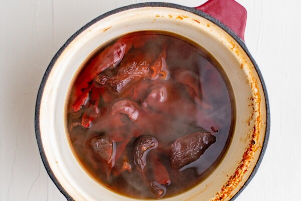 Chiles with water in a saucepan