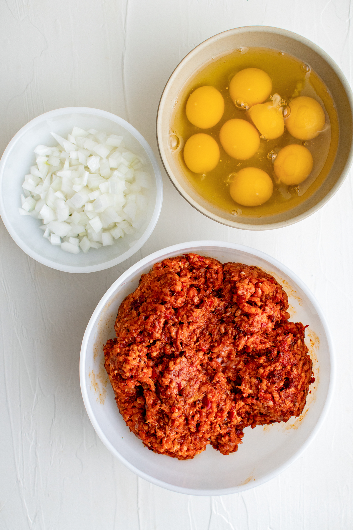 Ingredients for chorizo and eggs.