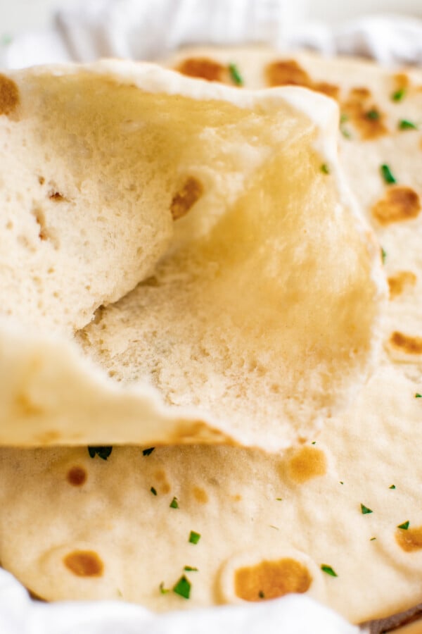 A homemade pita bread pocket.