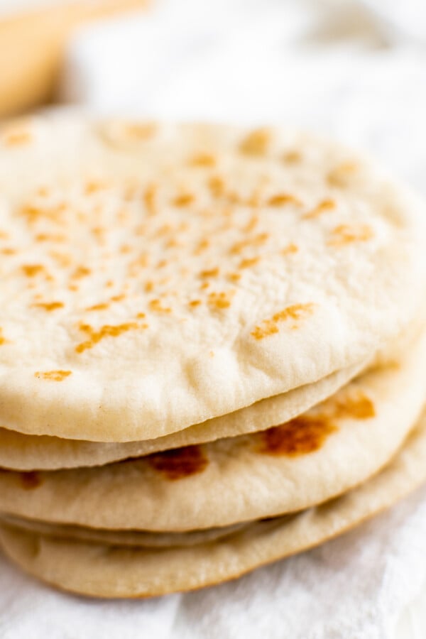 Stack of homemade pita bread.