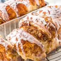 Pull apart sweet bread with vanilla icing.
