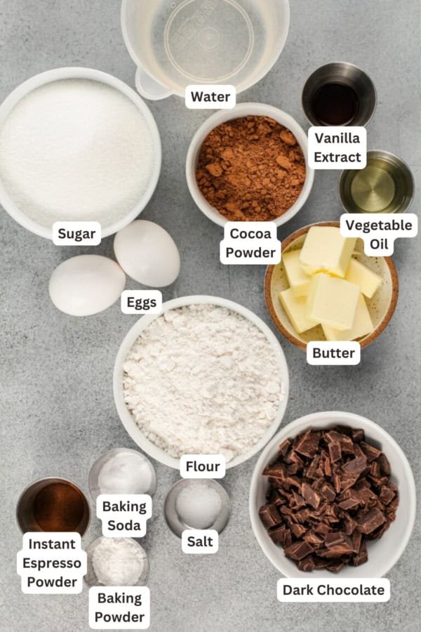 Ingredients for Chocolate Espresso Cake.