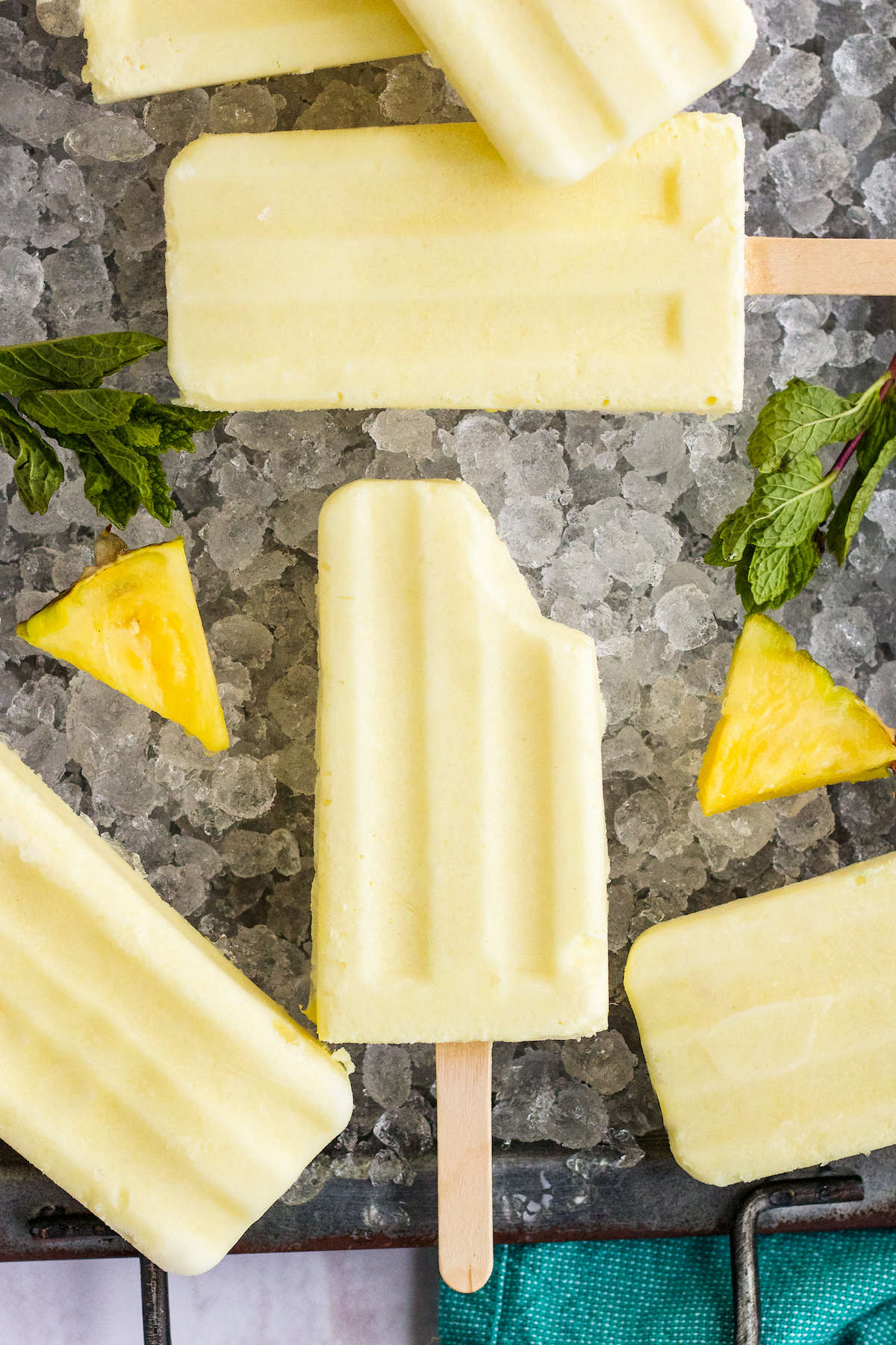 overhead of dole whip posicles with a zest taken out