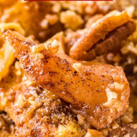 Apple pie french toast casserole with pecans.